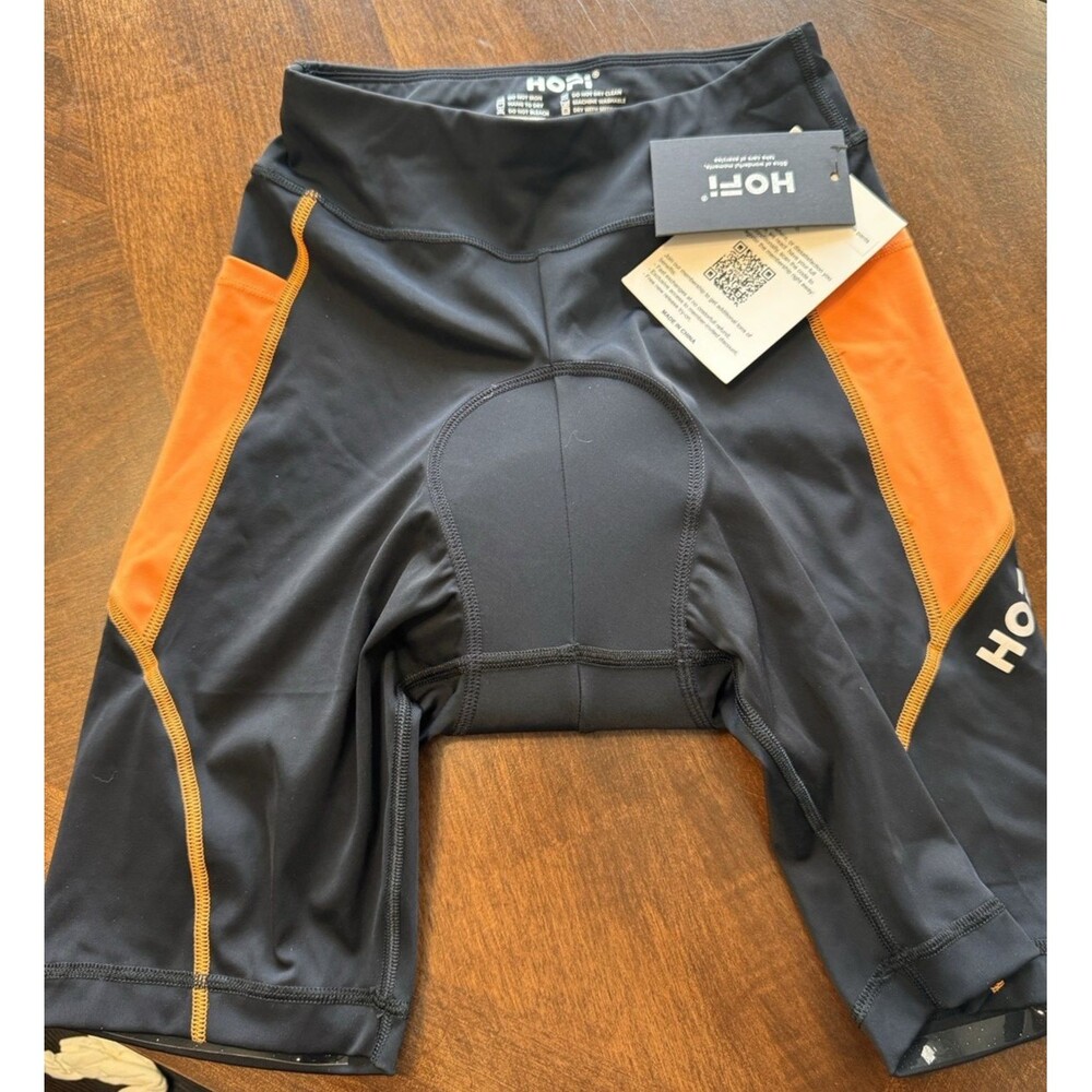 HOFI Men's Cycling Bicycle Padded Black/Orange Shorts Spandex Stretch Sz S NWT